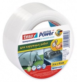 Теса армированная лента прозрачная длинна 20 метров ширина 48 мм для наружных работ