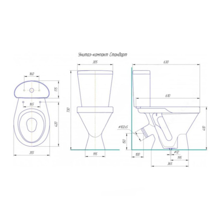 Картинка Унитаз-компакт косой выпуск нижний подвод 1 режим с сиденьем полипропилен белый Стандарт Rosa Киров