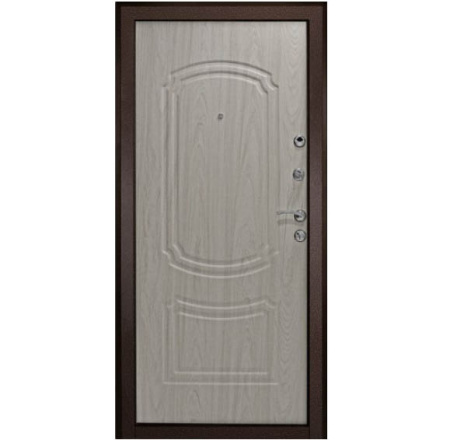 Картинка Дверь стальная Фаворит Беленый дуб размер 860х2050 мм правая с цилиндрическим замком и дверной фурни