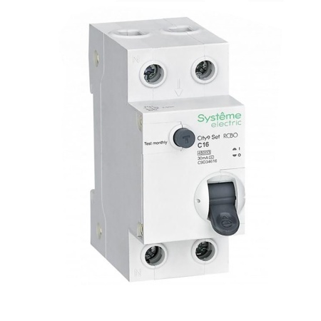Автоматический выключатель дифференциального тока 1P+N С 16А 4.5kA 30мА Тип-AС 230В City9 Set C9D34616 Systeme Electric