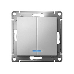 Выключатель 2 клавиши с подсветкой в рамку 10А Алюминий Systeme Electric ATLASDESIGN