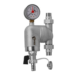 Фильтр промывной поворотный 1/2" никелированная латунь Манометр АМ-АМ 100 мкм ESSAN FLUSHING