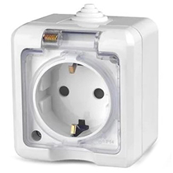 Розетка 1 местная ОП Dita 16А IP54 250В с з/к с прозрачной крышкой Белая TOKOV ELECTRIC