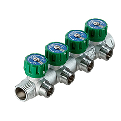 Коллектор латунь 3/4" ВР/НР 4 выхода 1/2" плоское уплотнение регулируемый клапан MULTIFAR Far