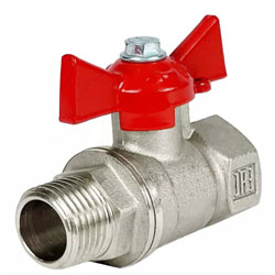Кран шаровой для воды 1/2" ВР/НР ручка-бабочка латунь никелированная VALFEX