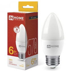 Лампа светодиодная LED-СВЕЧА-VC 6Вт 230В Е27 3000К 570Лм IN HOME