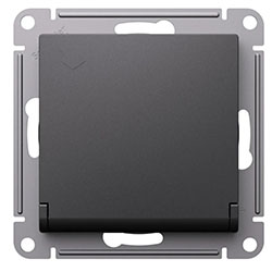 Розетка одноместная с з/к с шторками и крышкой в рамку 16А Базальт Systeme Electric ATLASDESIGN