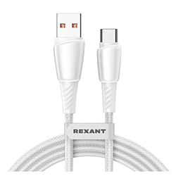 Кабель USB-A – Type-C 5А 100Вт 1 м Белый нейлон REXANT