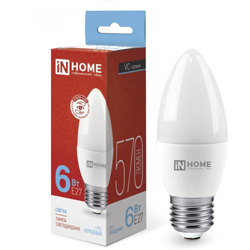 Лампа светодиодная LED-СВЕЧА-VC 6Вт 230В Е27 6500К 570Лм IN HOME 4690612030357