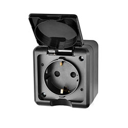 Розетка 1 местная ОП Dita 16А IP54 250В с з/к с прозрачной крышкой Карбон TOKOV ELECTRIC