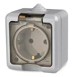 Розетка 1 местная ОП Dita 16А IP54 250В с з/к с прозрачной крышкой Серая TOKOV ELECTRIC