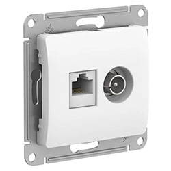 Розетка двойная TV + RJ45 компьютерная в рамку Белая Systeme Electric GLOSSA