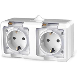 Розетка 2 местная ОП Dita 16А IP54 250В с з/к с прозрачной крышкой Белая TOKOV ELECTRIC