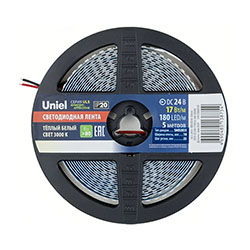 Светодиодная лента Uniel ULS-2835-180LED/m-10mm-IP20-DC24V-17W/m-5M-3000K