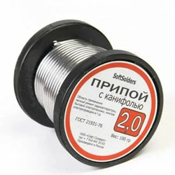 Припой ПОС-61 с канифолью 2.0 100 г катушка