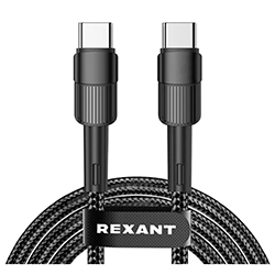 Кабель Type-C – Type-C 5 A 100Вт 1 м Черный нейлон REXANT