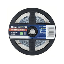Светодиодная лента Uniel ULS-M16-2835-180LED/m-10mm-IP20-DC12V-17W/m-5M-4000K PROFI