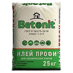 Клей для керамической плитки любых размеров Betonit профи 25 кг