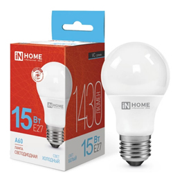 Лампа светодиодная LED-A60-VC 15Вт 230В Е27 6500К 1430Лм IN HOME Лампа светодиодная LED-A60-VC 15Вт 230В Е27 6500К 1430Лм IN HOME
