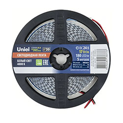 Светодиодная лента Uniel ULS-2835-180LED/m-10mm-IP20-DC24V-17W/m-5M-4000K