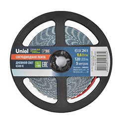 Светодиодная лента Uniel ULS-2835-120LED/m-8mm-IP20-DC24V-9,6W/m-5M-6500K