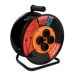 Удлинитель силовой на металлической катушке КГ-ХЛ 3х1,5 4 гнезда 25 м с з/к РЫЖАЯ ТАКСА