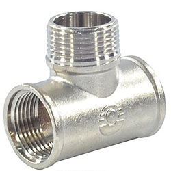 Тройник ВР-НР-ВР 1/2" х 1/2" х 1/2" латунный переходной никелированный VALFEX