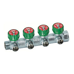 Коллектор латунь 3/4" ВР/НР 4 выхода 1/2" НР евроконус плоское уплотнение регулируемые клапана MULTIFAR Far