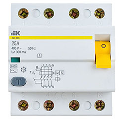 IEK выключатель дифференциального тока УЗО ВД1-63S 4Р 25А 300 мА электромеханическое MDV12-4-025-300