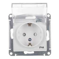Schneider ATLASDESIGN AQUA Белая розетка с заземление со шторками с крышкой IP44 ATN440146