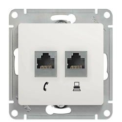 Schneider GLOSSA розетка телефон-компьютер RJ11+RJ45 категория 5e в рамку Белая