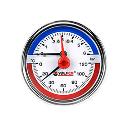 Термоманометр аксиальный 63 мм 1/2" 6 бар 120°С VALFEX