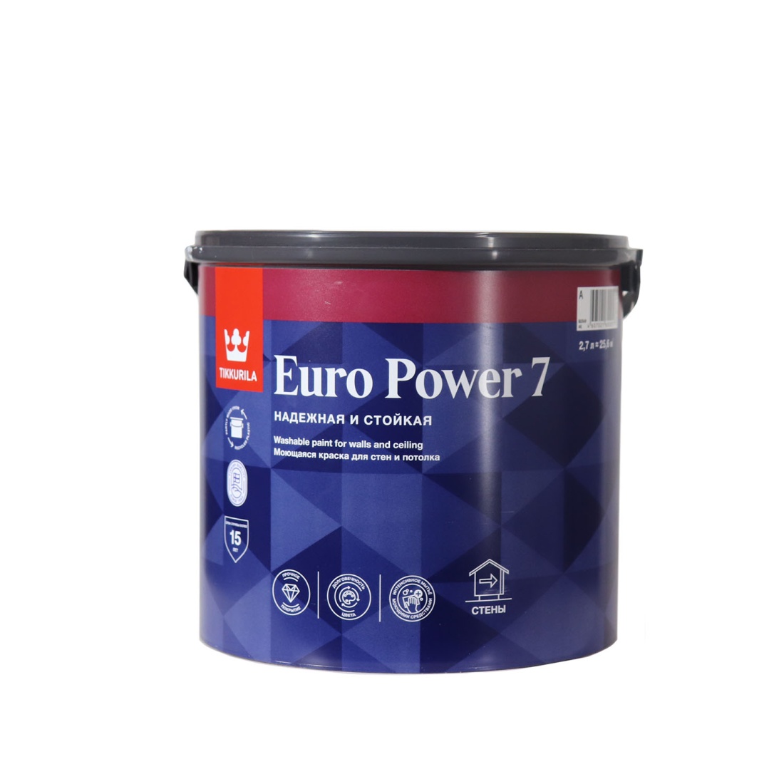 Краска Tikkurila EURO POWER 7 моющаяся краска для стен и потолка 2.7 л База  С по низкой цене - купить с доставкой по Москве