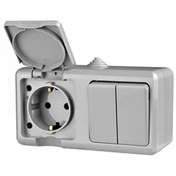 Блок ОП Dita розетка 16А 250В с з/к  2 клавиши выключатель 10А IP54 Серый TOKOV ELECTRIC