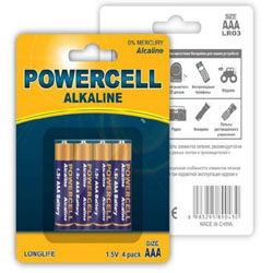Батарейки 1.5 Вт тип ААА PowerCell 4 штуки мизинчиковые