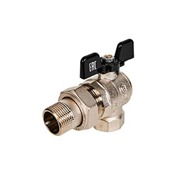 Кран шаровой со сгоном угловой полнопроходной 3/4" ВР с американкой ручка бабочка STOUT