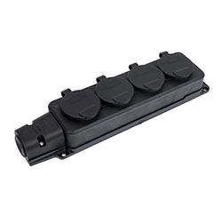 Колодка каучук 4-ая Черная с заглушками 2P+PE IP54 5704 Monolit