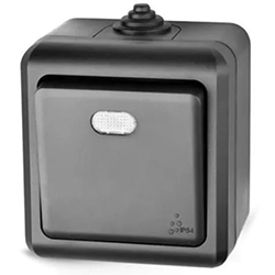 Выключатель 1 клавиша ОП Dita IP54 10А 250В с индикацией Карбон TOKOV ELECTRIC