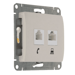 Schneider GLOSSA розетка телефон-компьютер RJ11+RJ45 категория 5e в рамку Бежевая