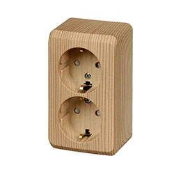 Розетка 2-ная накладная с заземлением со шторками Сосна Systeme Electric Этюд