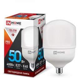 Лампа светодиодная LED-HP-PRO 50Вт 230В Е27 с адаптером E40 4000К 4750Лм IN HOME Лампа светодиодная LED-HP-PRO 50Вт 230В Е27 с адаптером E40 4000К 4750Лм IN HOME