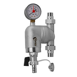 Фильтр промывной поворотный 1/2" никелированная латунь Манометр АМ-АМ 100 мкм ESSAN FLUSHING