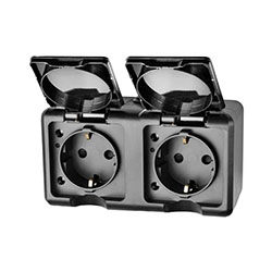 Розетка 2 местная ОП Dita 16А IP54 250В с з/к с прозрачной крышкой Карбон TOKOV ELECTRIC