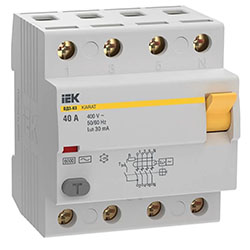 IEK выключатель дифференциального тока УЗО KARAT ВД3-63 4P 40А 30мА 6кА тип AC MDV20-4-040-030