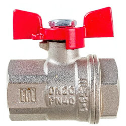 Кран шаровой для воды 3/4" ВР/ВР ручка-бабочка Латунь никелированная VALFEX