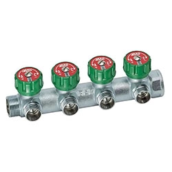 Коллектор латунь 1" ВР/НР 4 выхода 3/4" НР евроконус + плоский уплотнитель регулируемые клапана MULTIFAR Far