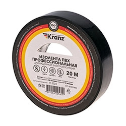 Изолента ПВХ профессиональная 19х0.18 мм 20 м Черная KRANZ