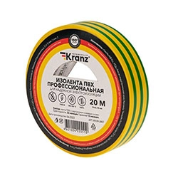 Изолента ПВХ профессиональная 19х0.18 мм 20 м Желто-Зеленая KRANZ