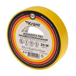 Изолента ПВХ профессиональная 19х0.18 мм 20 м Желтая KRANZ