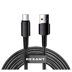 Кабель USB-A – Type-C 6А 120Вт 1 м Черный нейлон REXANT